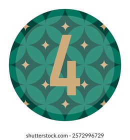 Sophisticated Number 4 Icon in Green and Gold Circular Design with Starry Background – Perfect for Digital and Print Use