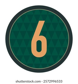 Sophisticated Number 6 Emblem with Dark Green Triangle Motif and Bronze Circle Frame