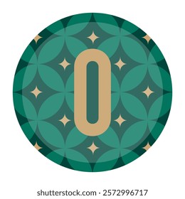 Sophisticated Number Zero in Luxe Green Patterned Circle with Golden Hues