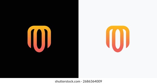 Diseño sofisticado del logotipo M del gradiente anaranjado en diseño de fondos contrastantes