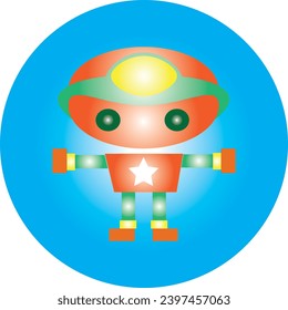un sofisticado robot naranja con fondo azul claro, adecuado para el logotipo de una empresa con una imagen de un robot o un adorno complementario a un diseño de pancarta o afiche