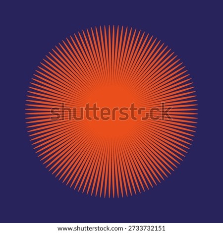 Sophisticated orange starbursts. Navy background Vector. Symmetrical radial arrangements. Sophisticated solar compositions. EPS 10.