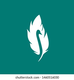 A sophisticated and organic vector logo featuring a graceful goose or swan silhouette seamlessly integrated into a white feather shape. Set against a teal green background, this minimalist design symbolizes softness, elegance, purity, and natural comfort. It is an ideal identity for luxury bedding brands, organic pillow manufacturers, high-end stationery, spa and wellness centers, and boutique fashion labels.