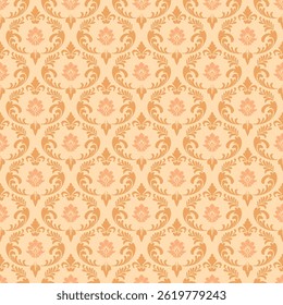 A sophisticated ornamental damask-inspired background in soft beige and peach tones. Perfect for wallpapers, packaging, invitations, or digital backgrounds.