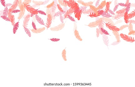 Sophisticated pink flamingo feathers vector background. Bird wing plumage boho line art. Easy plumelet ethnic indian graphics. Detailed majestic feather on white design.