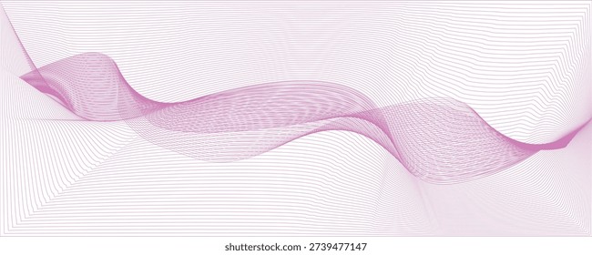A sophisticated pink vector background featuring intricate wavy lines and a guilloche moiré effect. This elegant geometric illustration uses fine linear paths to create a sense of movement and depth, perfect for secure document backgrounds, feminine branding, or modern web headers.