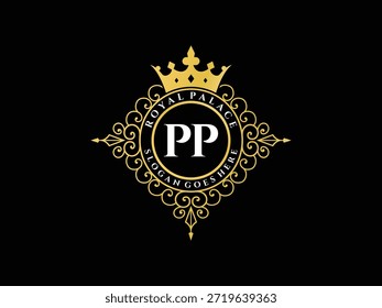 Sofisticada Plantilla de logotipo de lujo inicial pp para negocios de palacio real. Cresta heráldica de la Ilustración vectorial del monograma de Antiguas.