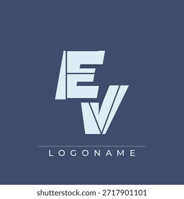Un diseño de logotipo sofisticado y profesional con las iniciales EV en una tipografía sans serif atrevida adecuada para varios propósitos de marca comercial