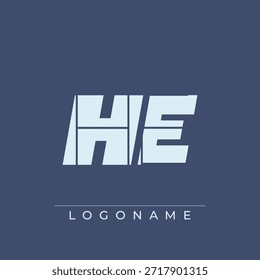Un diseño de logotipo sofisticado y profesional con las iniciales HE en una tipografía sans serif atrevida adecuada para varios propósitos de marca comercial
