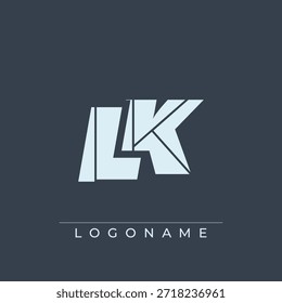 Un diseño de logotipo sofisticado y profesional con las iniciales LK en una tipografía sans serif atrevida adecuada para varios propósitos de marca comercial