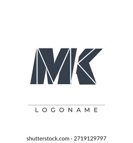 Un diseño de logotipo sofisticado y profesional con las iniciales MK en una tipografía sans serif atrevida adecuada para varios propósitos de marca comercial