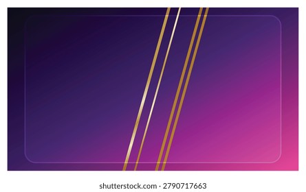Sophisticated purple and magenta gradient backdrop with stylish gold slanted lines and subtle rounded frame border.
