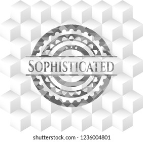 Sophisticated realistic grey emblem with cube white background