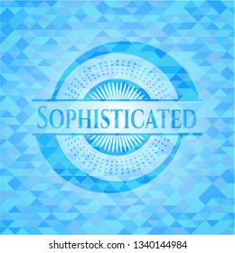 Sophisticated realistic light blue emblem. Mosaic background