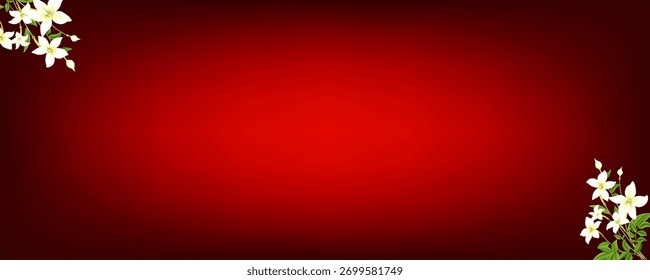 A sophisticated red background adorned with delicate floral accents in the corners, perfect for creating elegant and romantic designs for various projects.