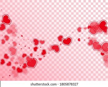 Sofisticados corazones rojos cayendo ilustración vectorial. Fondo creativo de la tarjeta de invitación. Los corazones brillantes adoran los símbolos de placer aislados en el fondo blanco. Decoración dulce de cumpleaños.
