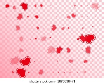 Sofisticados corazones rojos cayendo ilustración vectorial. Resumen del fondo de la tarjeta de felicitación. Los corazones rojos ruby aman los símbolos emocionales aislados en un fondo blanco. Decoración dulce de cumpleaños.