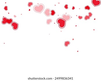 Sophisticated red hearts flying vector illustration. Abstract February 14 backdrop. Bright hearts love pleasure symbols isolated on transparent background. Birthday lovely decor.