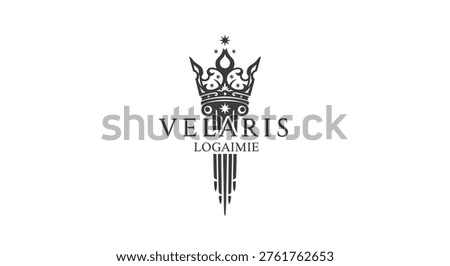 Sophisticated and regal crown logo featuring intricate details and a classic column base, representing luxury, prestige, and authority.