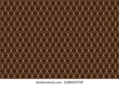 A sophisticated, repeating geometric pattern of light beige tan lines forming intricate, three-dimensional diamond shapes on a rich dark brown background.