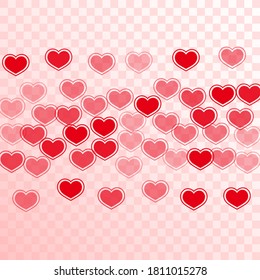 Sophisticated scattered hearts flying valentine background. Modern February 14 backdrop. Framed hearts love pleasure symbols isolated on white background. Anniversary simple decor.