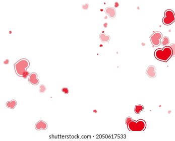 Sophisticated scattered hearts flying valentine background. Abstract February 14 backdrop. Ruby red hearts love passion symbols isolated on transparent background. Romantic event lovely decor.