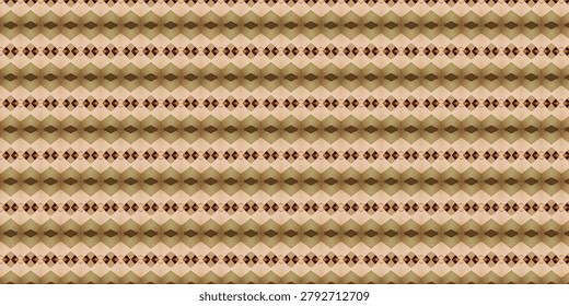 Sophisticated seamless geometric pattern featuring olive, beige, and brown diamond motifs arranged in structured horizontal bands.