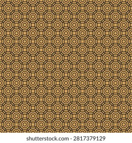 A sophisticated seamless geometric pattern featuring interlocking circular line art, designed with a modern black and gold color palette suitable for luxury branding, textiles, and wallpaper backgrounds.