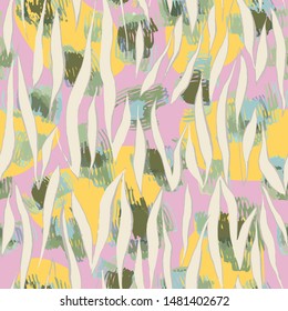 Sophisticated seamless pattern with abstract jungle camouflage animal texture. Artistic animal skin leopard spots fur with watercolor zebra stripes skin background. Trendy wavy stripes animal pattern.