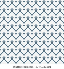 Sophisticated seamless pattern featuring blue-grey zigzag lines and small diamond accents on a light background. This contemporary design is perfect for luxury packaging, home decor, textile design, and professional wallpapers.