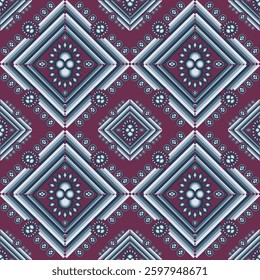 A sophisticated seamless pattern featuring intricate geometric starbursts and layered squares in a dynamic 3D optical style. Designed with a modern monochromatic palette, this high-resolution digital 