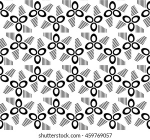 Sophisticated seamless pattern of various geometric elements woven on a hexagonal grid. Application for interior design, printing, wallpaper, textile industry