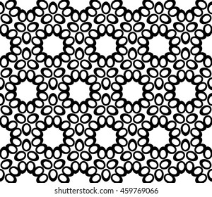 Sophisticated seamless pattern of various geometric elements woven on a hexagonal grid. Application for interior design, printing, wallpaper, textile industry