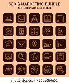 Sophisticated SEO and Marketing Bundle with Editable Vector Icons for Digital Promotion strategy tools