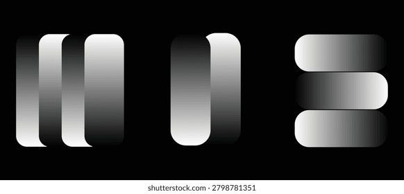 A sophisticated set of black and white abstract geometric shapes with rounded edges, arranged to create striking visual elements for modern design projects.
