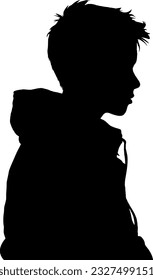  A sophisticated side view silhouette depicting a teenager boy with a composed and contemplative demeanor, capturing his unique character with simplicity and elegance
