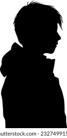  A sophisticated side view silhouette depicting a teenager boy with a composed and contemplative demeanor, capturing his unique character with simplicity and elegance