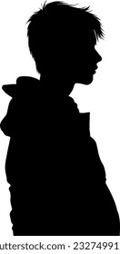 A sophisticated side view silhouette depicting a teenager boy with a composed and contemplative demeanor, capturing his unique character with simplicity and elegance