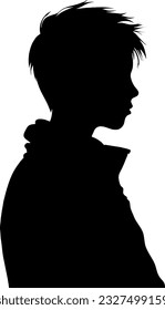  A sophisticated side view silhouette depicting a teenager boy with a composed and contemplative demeanor, capturing his unique character with simplicity and elegance