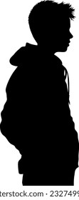  A sophisticated side view silhouette depicting a teenager boy with a composed and contemplative demeanor, capturing his unique character with simplicity and elegance
