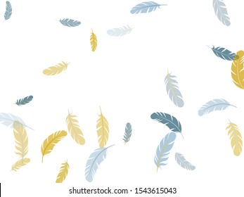 Sophisticated silver gold feathers vector background. Plumage bohemian fashion shower decor. Detailed majestic feather on white design. Easy plumelet ethnic indian graphics.