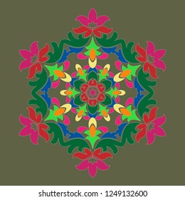 Sophisticated snowflake design element on Terrarium Moss background. Line structure minimal vector decor. Set mandala style Christmas or New Year snowflake.