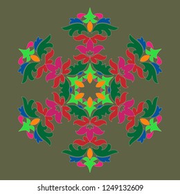 Sophisticated snowflake design element on Terrarium Moss background. Line structure minimal vector decor. Set mandala style Christmas or New Year snowflake.