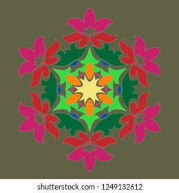 Sophisticated snowflake design element on Terrarium Moss background. Line structure minimal vector decor. Set mandala style Christmas or New Year snowflake.
