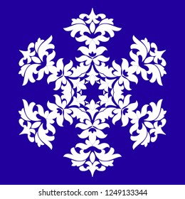 Sophisticated snowflake design element on Blue background. Line structure minimal vector decor. Set mandala style Christmas or New Year snowflake.