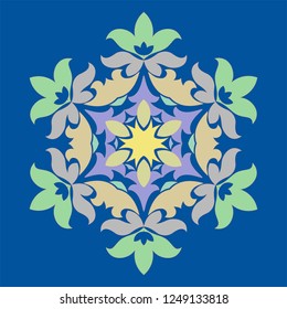 Sophisticated snowflake design element on Princess Blue background. Line structure minimal vector decor. Set mandala style Christmas or New Year snowflake.