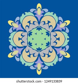Sophisticated snowflake design element on Princess Blue background. Line structure minimal vector decor. Set mandala style Christmas or New Year snowflake.