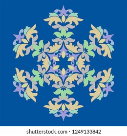 Sophisticated snowflake design element on Princess Blue background. Line structure minimal vector decor. Set mandala style Christmas or New Year snowflake.