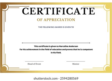 A sophisticated and stylish certificate template featuring a smooth gradient design. Perfect for awards, achievements, or recognition, it combines elegance with modern aesthetics, ensuring  professiol