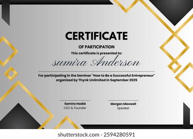 A sophisticated and stylish certificate template featuring a smooth gradient design. Perfect for awards, achievements, or recognition, it combines elegance with modern aesthetics, ensuring  professiol
